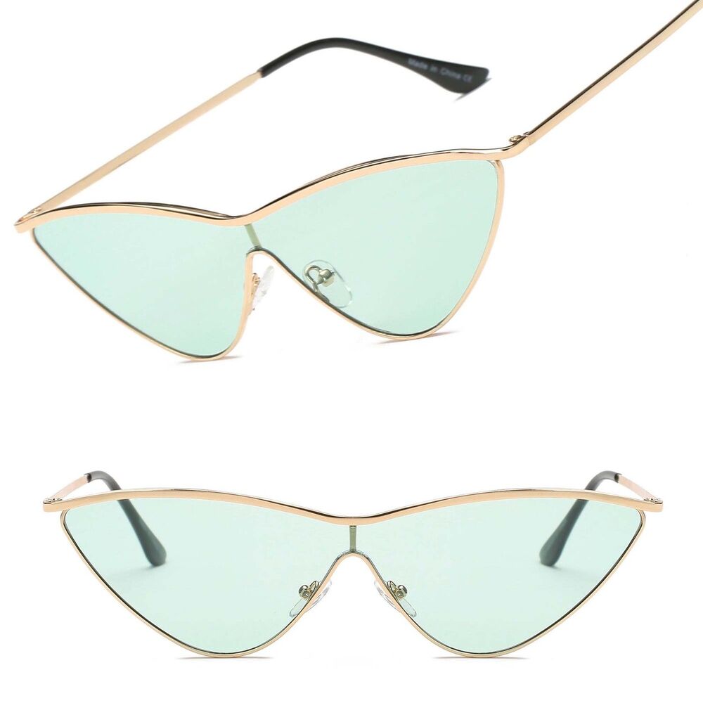 Minimalist Womens Sleek Cat Eye Sunglasses Gold Frame Green Tinted Lenses